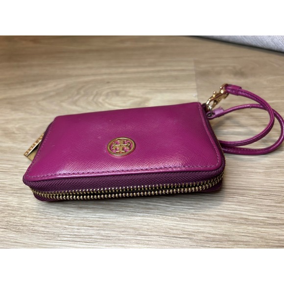 Tory Burch Robinson Zip Around Wristlet Wallet Fuchsia Purple Saffiano Leather - Picture 12 of 14